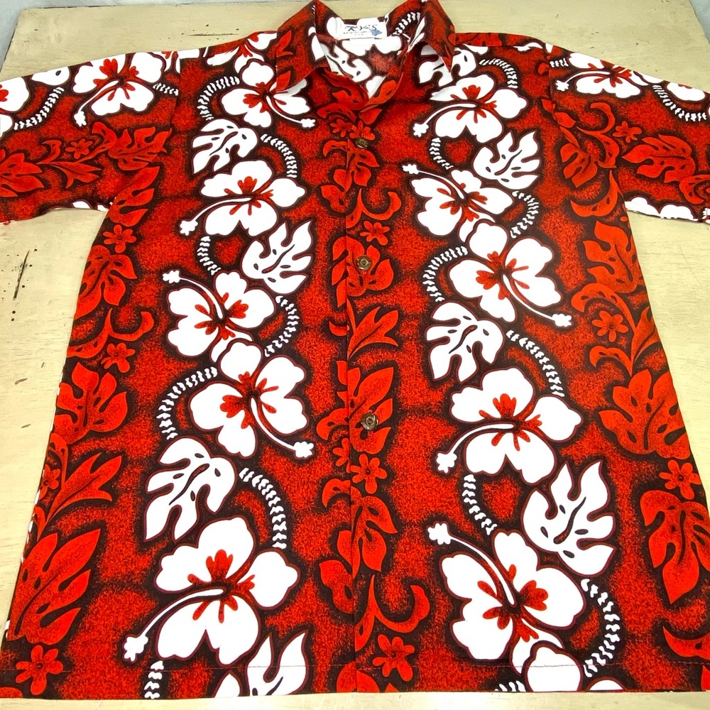 Vintage Kid’s KY’s Shirt Red Size Medium Floral Hibiscus Hawaiian Aloha Friday